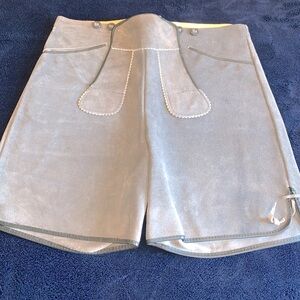 Vintage Austrian Gray Suede Leather Lederhosen Oktoberfest Shorts 30” waist